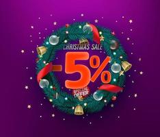 Banner de promoción de vector de oferta especial de venta de Navidad. cinco por ciento de descuento