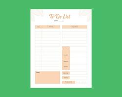 To do list planner page activity interior design template vector