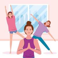 equipo de mujeres haciendo yoga vector