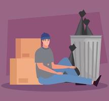 poor boy in garbage vector