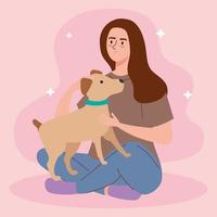 woman with pet dog vector