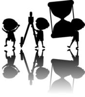 Set of kids silhouette with reflections on white background vector
