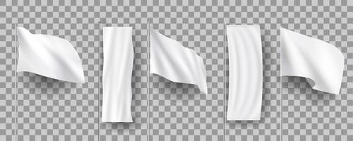 White different blank feather flags, empty banners stand, 3d realistic mockups vector