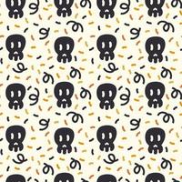 A pattern with a black skull for the day of the dead. The substrate is in black and orange autumn color. October is the background for doodle horror stories. Vector illustration