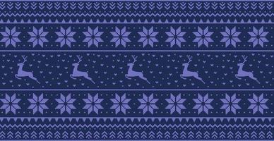 Christmas blue panoramic background with drawings of deer and patterns of the holiday - Vector