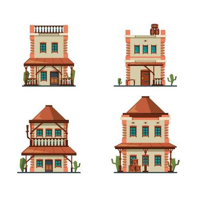 Western buildings wildlife west construction saloon country market banks american old houses flat style pictures illustration western saloon architecture west american