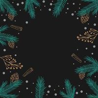 Dark Christmas background, Christmas tree with decorations, toys and gifts, white background under the text - Vector