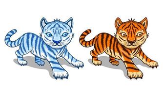 tigre, posar, aislado, caricatura, estilo vector