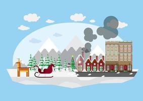 Christmas postcards with Santa Claus and reindeer arrived in town vector