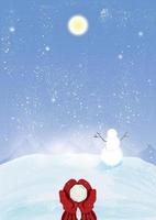 Winter fun. Happy children playing in the snowman vector