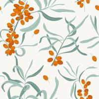 Sea buckthorn branch. Seamless pattern. Floral simple minimalistic graphic design. Stock vector illustration.