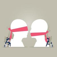 Mouth tied-blindfolded, misunderstanding due to communication problems vector