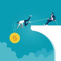 Business team trying to catch money falling from cliff, Business success and teamwork concept vector