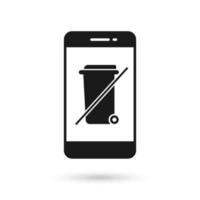 Mobile phone flat design icon with Do not throw in the trash sign. vector