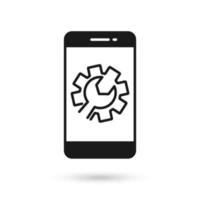 Mobile phone with technical support flat design icon. vector