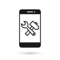 Mobile phone flat design with Crossed hammer and wrench spanner icon vector