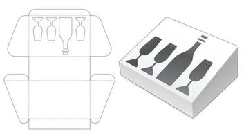 caja inclinada de cartón con plantilla troquelada de ventana de champán vector