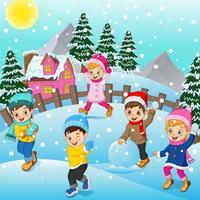 Children playing outdoors in winter vector