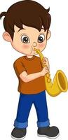 lindo niño tocando el saxofón vector