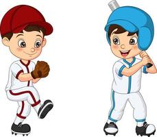 felices dos niños jugando béisbol vector