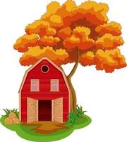 Autumn background with yellow trees and farmhouse field vector