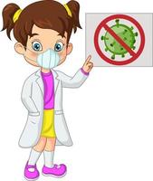 Doctor girl in mask with coronavirus sign vector