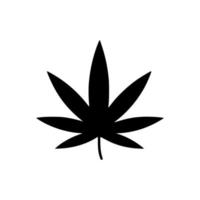 vector de vista en negro o silueta de hoja de cannabis o cáñamo o marihuana, planta de hierbas para tratamiento médico