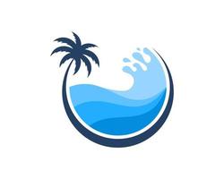 Circle palm tree with beach wave inside vector