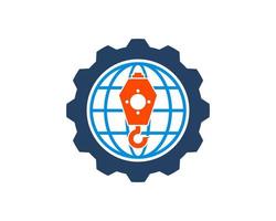 Gear with abstract globe and crane inside vector
