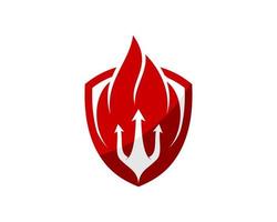 Simple shield with fire flames and trident vector