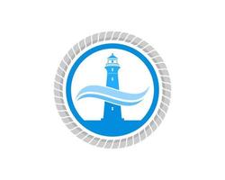 Circular rope with lighthouse and beach wave inside vector