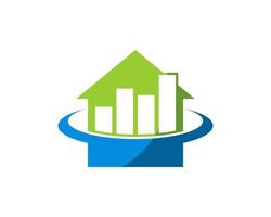 Simple house with swoosh and financial chart inside vector