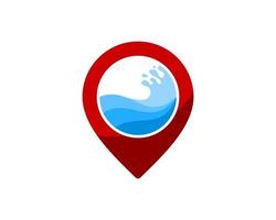 Red pin location with luxury beach wave inside vector