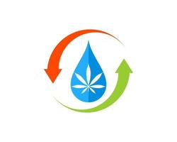 Upside down arrow with water drop and cannabis inside vector