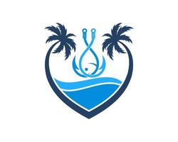 Love palm tree with beach wave and fishing bait vector