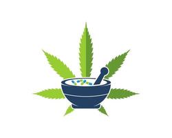 Green cannabis leaf with mortar and pestle vector