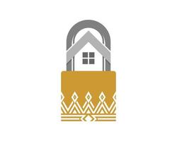 Padlock house with crown line inside vector