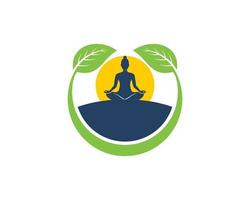 Women yoga with sun and leaf swoosh vector