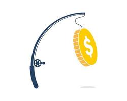 Fishing rod with get a coin logo vector