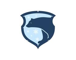 Abstract shield with bear and snow flower inside vector