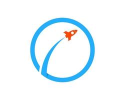 Circle shape with rocket launch inside vector