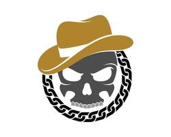 Cowboy skull head in the circular chain vector