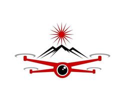 Flying red drone with mountain behind vector