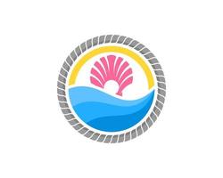 Circular rope with abstract beach wave and shell vector