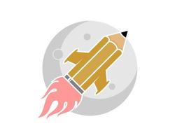 Pencil rocket to the moon logo vector