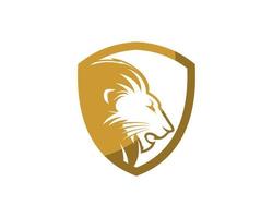 Gold protection shield with lion head inside vector