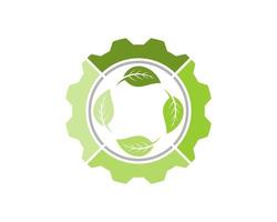 Green mechanical gear with nature leaf inside vector