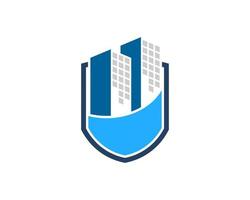 Protection shield with modern building and wave vector