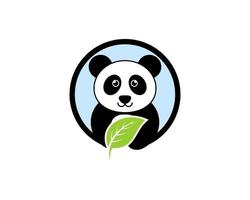 Circle shape with cute panda and leaf on hand vector