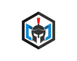 Hexagonal shape with knight helmet inside vector